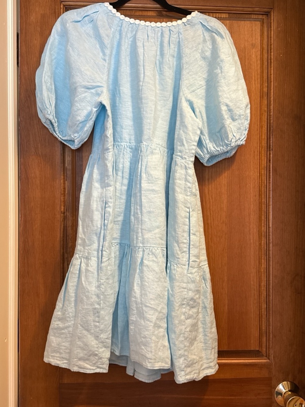 Lilly Pulitzer Light Blue Puff Sleeve Dress with White Eyelet Yoke - Picture 2 of 5